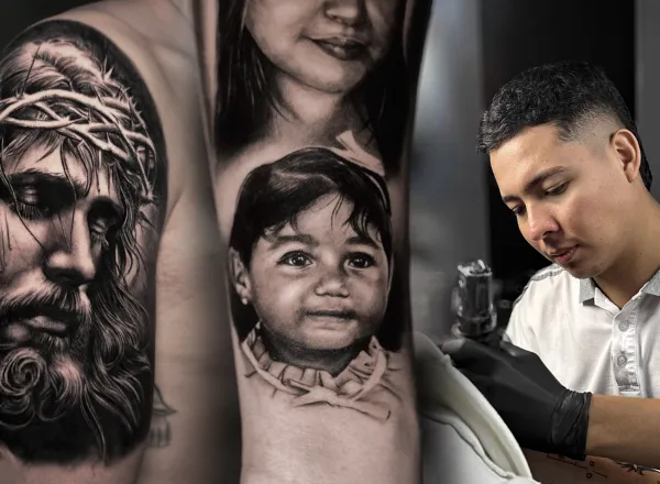 Tatuaje realista en el brazo para hombre por Clayton Goethe en Barranquilla