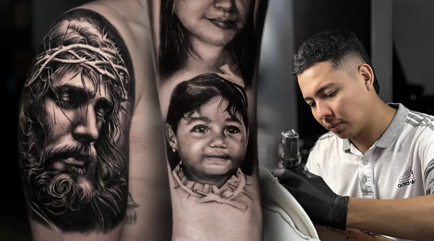 Tatuaje realista en el brazo para hombre por Clayton Goethe en Barranquilla